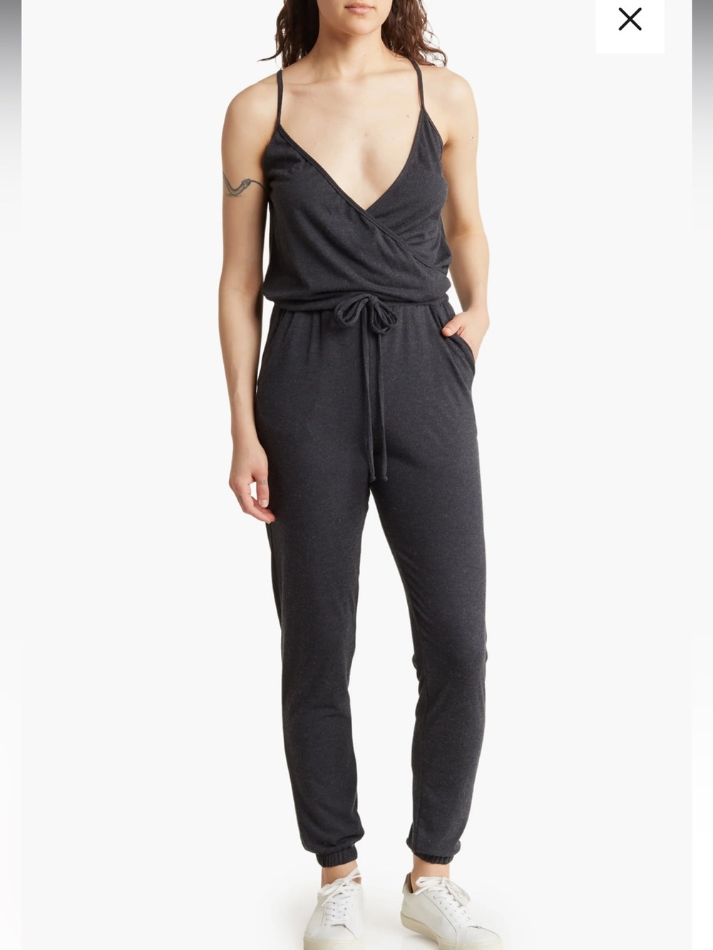 Go couture Sleeveless Black Surplice Wrap Jumpsuit with Tie Waist Size S